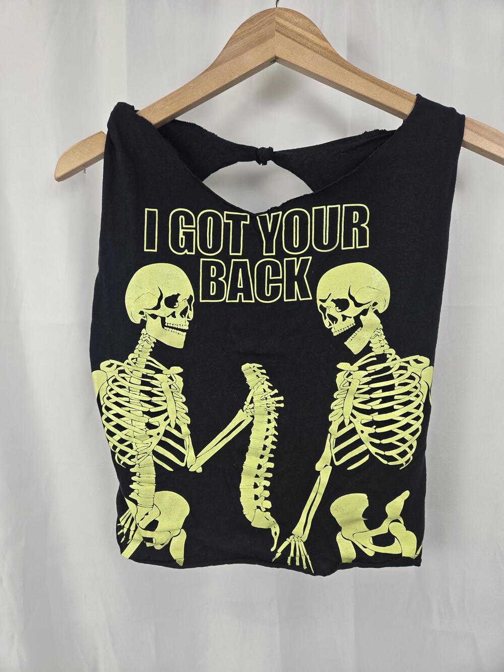 Skeleton Graphic Tank Top Juniors Small Black Cropped I Got Your Back Halloween